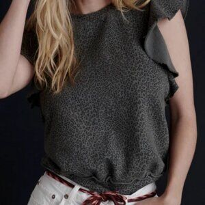 Anthropologie T.La Animal Print Sleeveless Ruffle Sweatshirt Top L